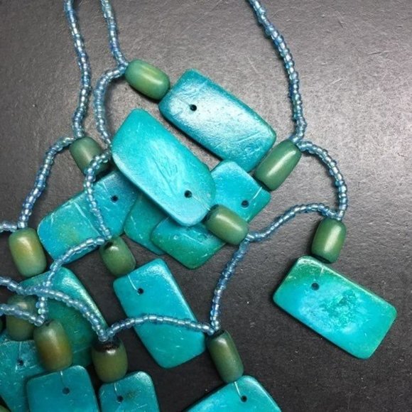 Turquoise Statement Necklace Earrings Silver Green Dangle Pierced Retro BoHo - Picture 4 of 7